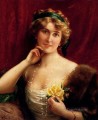 黄色いバラを持つエレガントな女性 エミール・ヴァーノン